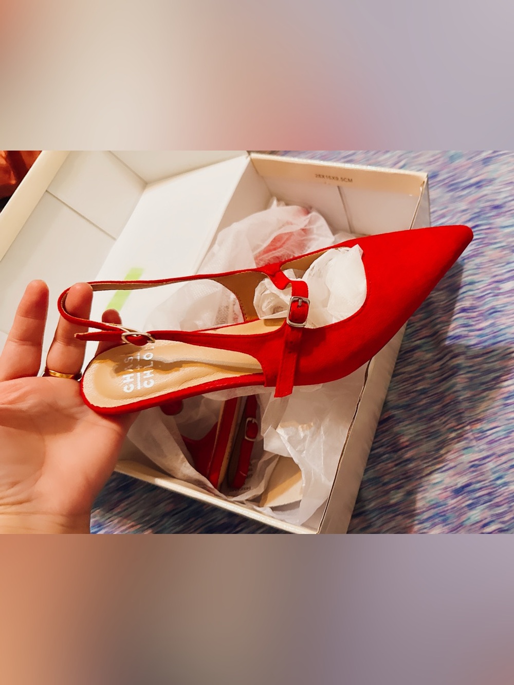 Qupid Red Pointed Slingback Heels with Buckle Strap